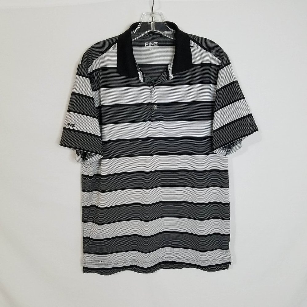 Ping SENSORCOOL Striped Short Sleeve Polyester Golf Polo Shirt Mens Medium